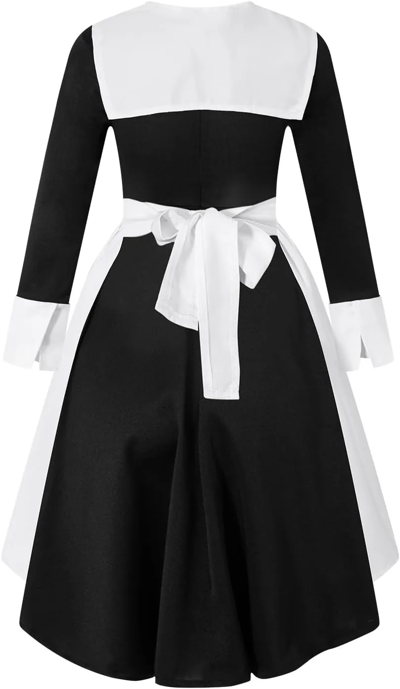 Colonial Girl Costume Dress Pilgrim Costume Pilgrim Girl Thanksgiving Halloween Cosplay Kids Girls Costumes