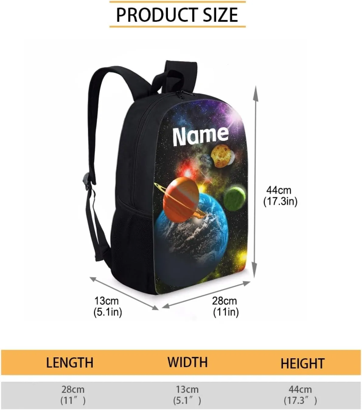 Coloranimal Teenager Boys School Bags Universe Planet Schoolbag Black Bookbags Personalized Customized Your Name Schoolbag