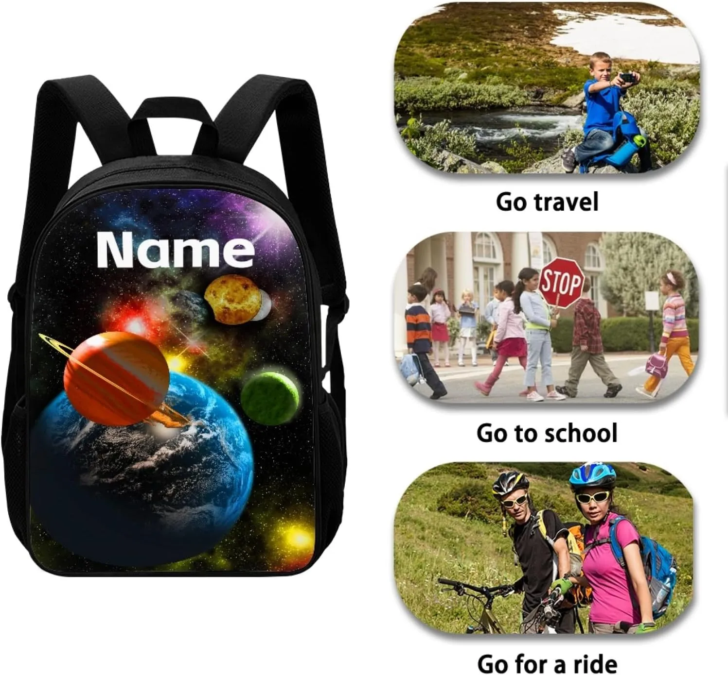 Coloranimal Teenager Boys School Bags Universe Planet Schoolbag Black Bookbags Personalized Customized Your Name Schoolbag