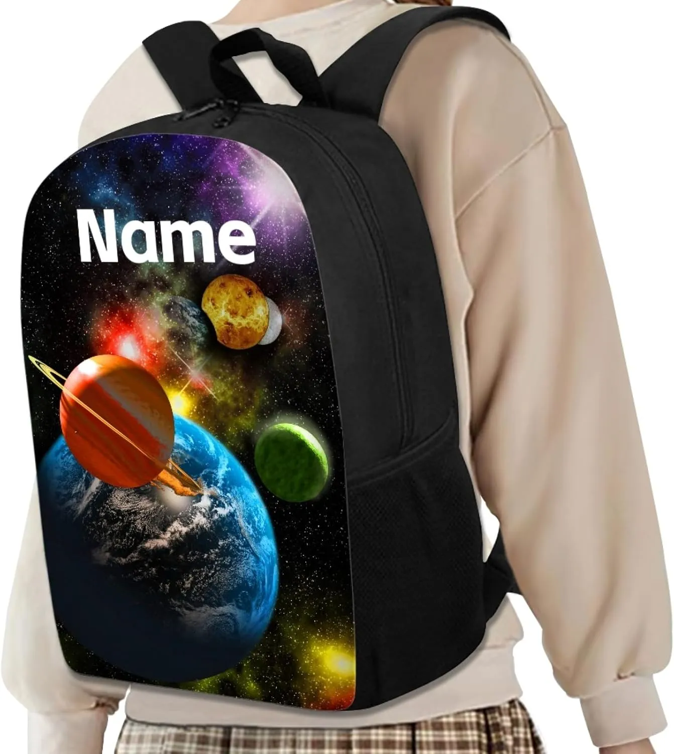 Coloranimal Teenager Boys School Bags Universe Planet Schoolbag Black Bookbags Personalized Customized Your Name Schoolbag