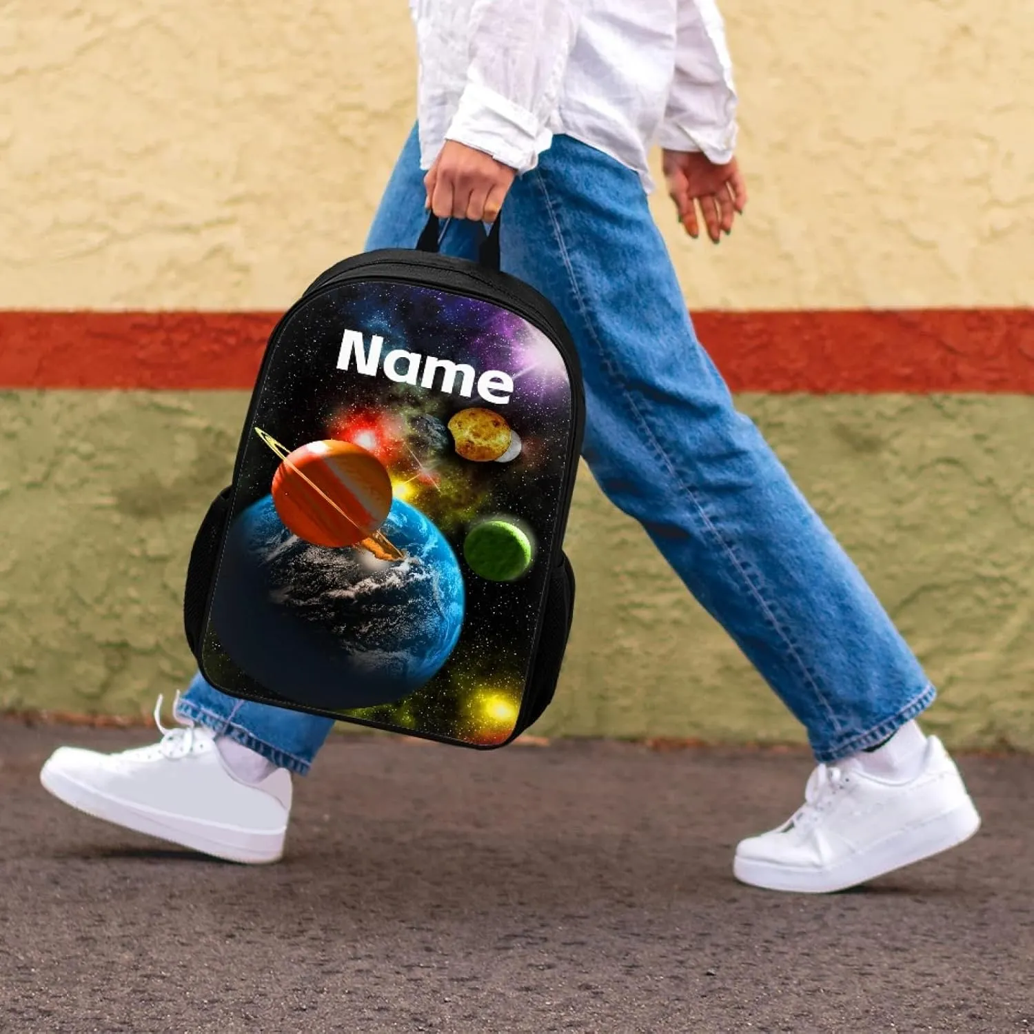 Coloranimal Teenager Boys School Bags Universe Planet Schoolbag Black Bookbags Personalized Customized Your Name Schoolbag