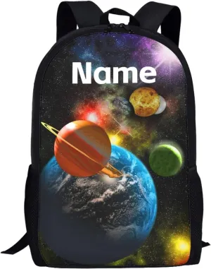 Coloranimal Teenager Boys School Bags Universe Planet Schoolbag Black Bookbags Personalized Customized Your Name Schoolbag