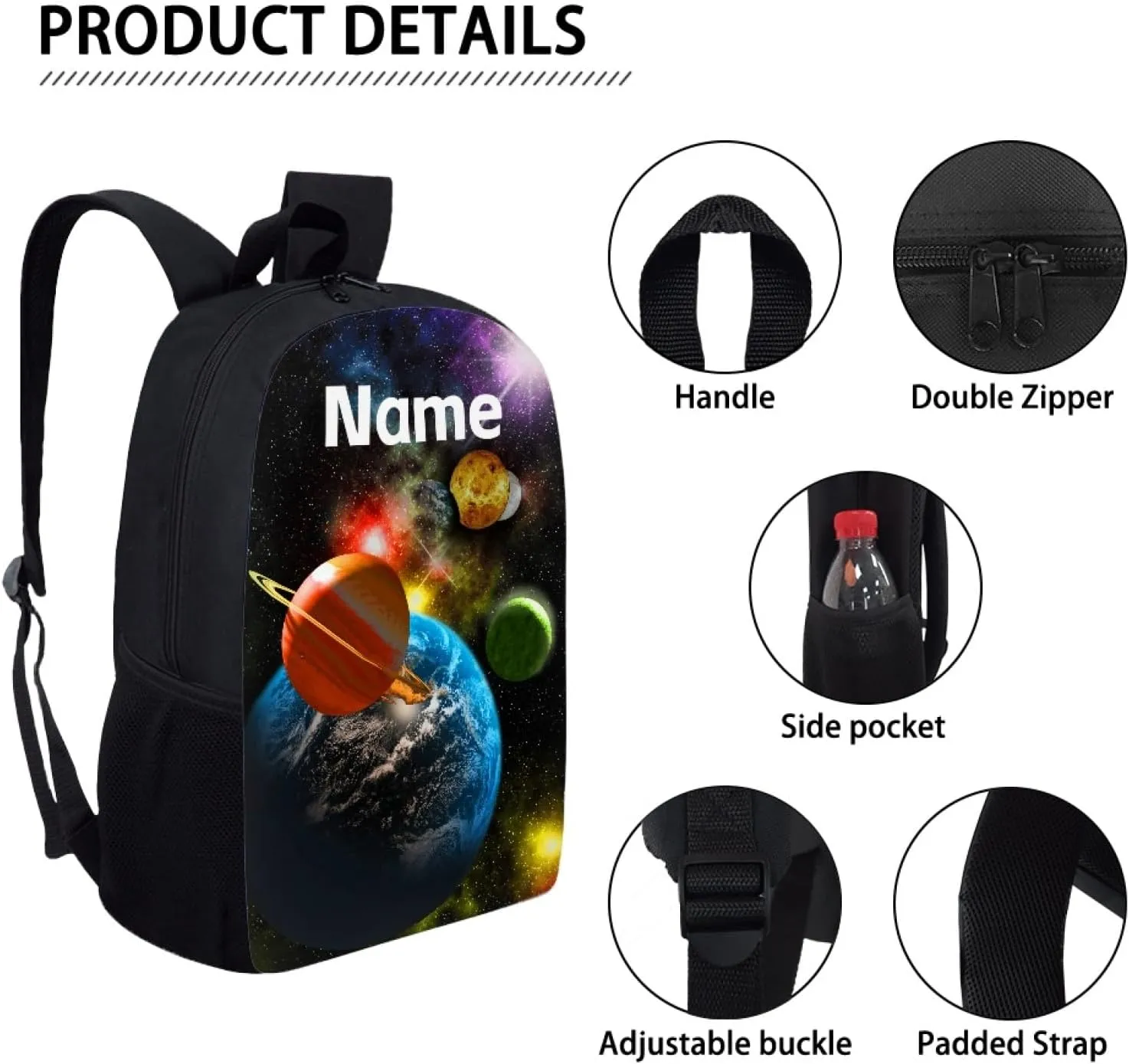 Coloranimal Teenager Boys School Bags Universe Planet Schoolbag Black Bookbags Personalized Customized Your Name Schoolbag