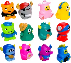 Colorful Rubber Monster Assortment (50 Pack) (2") Guitar Playing, Pirate, Pizza, Donut, Sport, Football, One-Eyed and Other Monsters (50 Pieces)