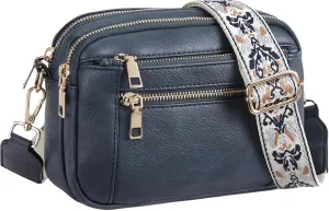 Colorful Straps Crossbody Leather Bags & Purse Vegan Leather Small Crossbody Bag (Blue,One Size)