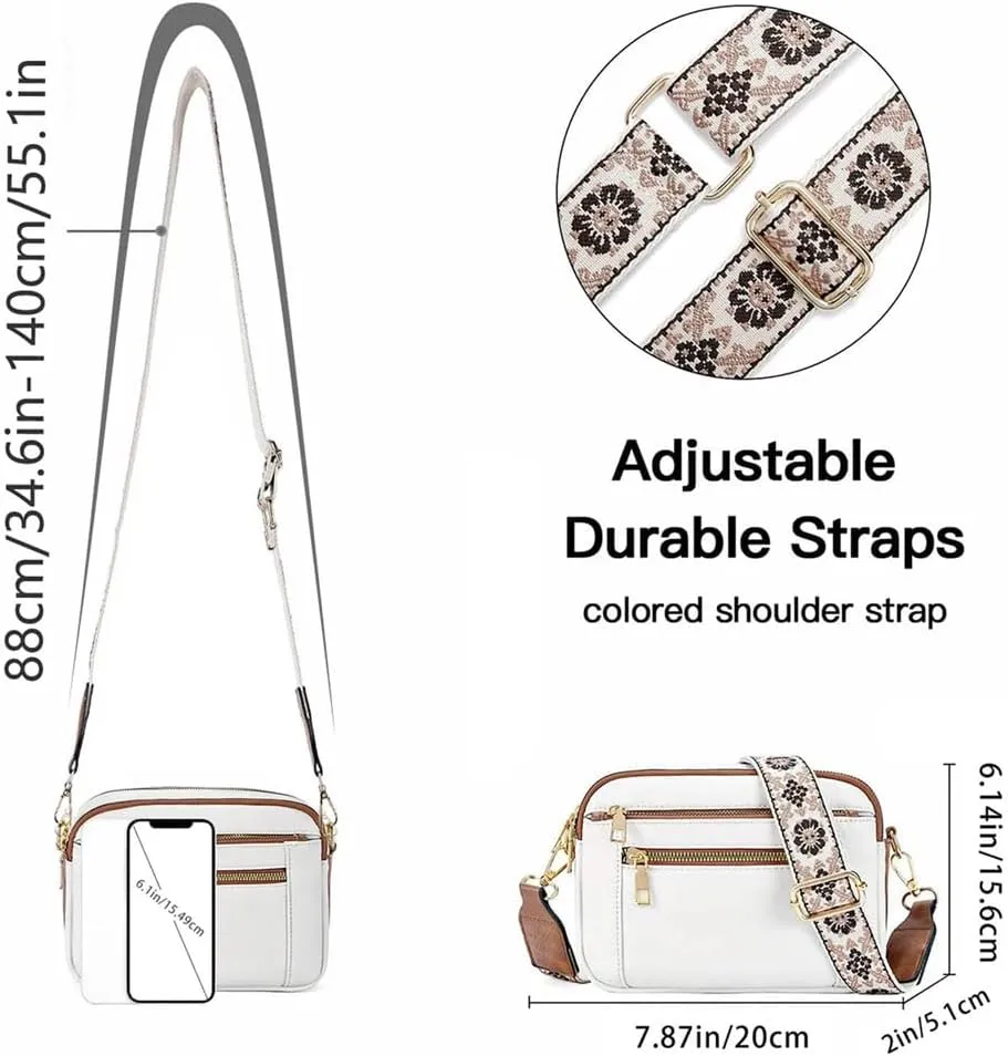 Colorful Straps Crossbody Leather Bags & Purse Vegan Leather Small Crossbody Bag (Blue,One Size)
