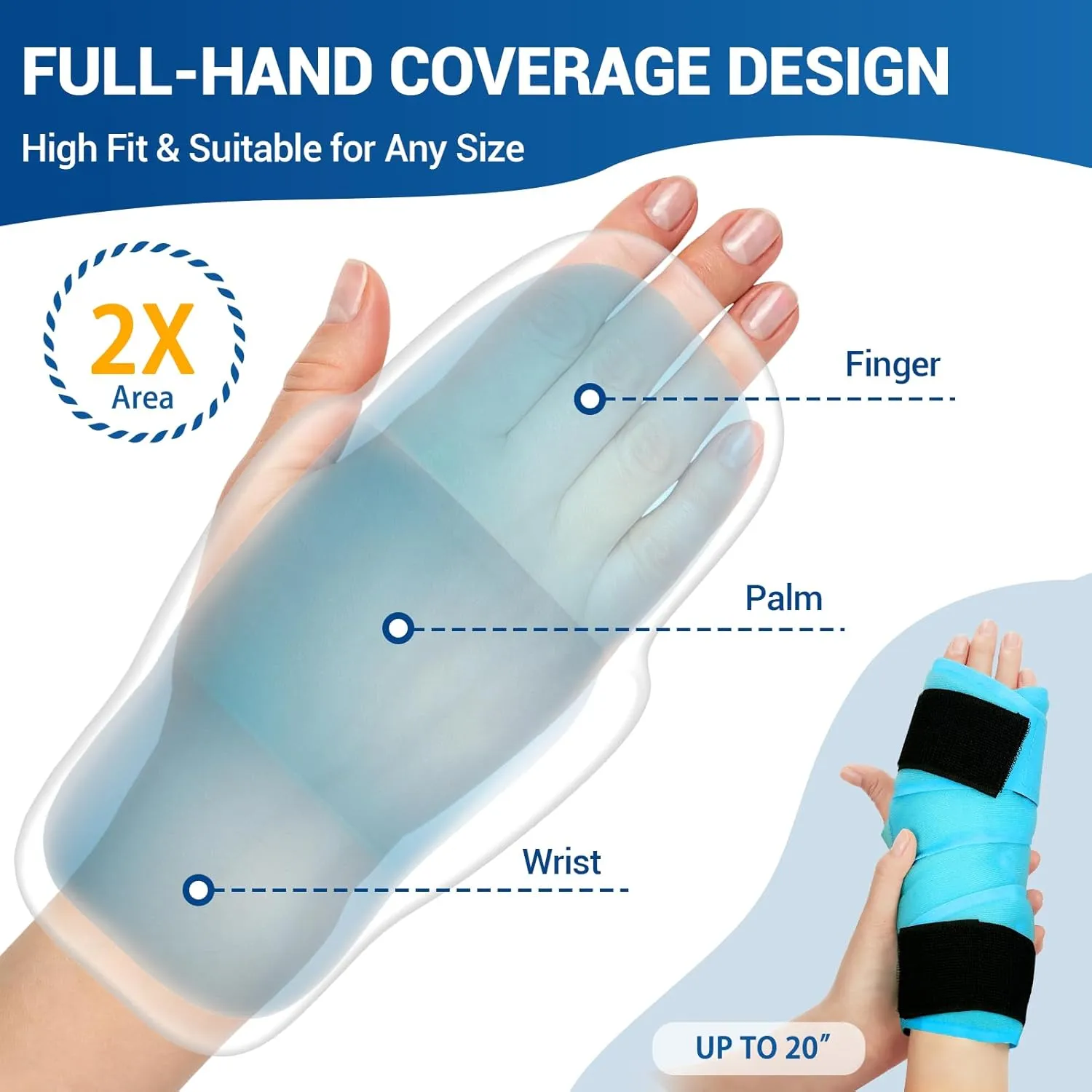 Comfytemp Full Hand Wrist Ice Pack Wrap for Carpal Tunnel Relief, FSA HSA Eligible, 33" Wrist Brace Reusable Compression Hand Support for Injuries, Tendonitis, Arthritis, Swelling, Cold Hot Therapy