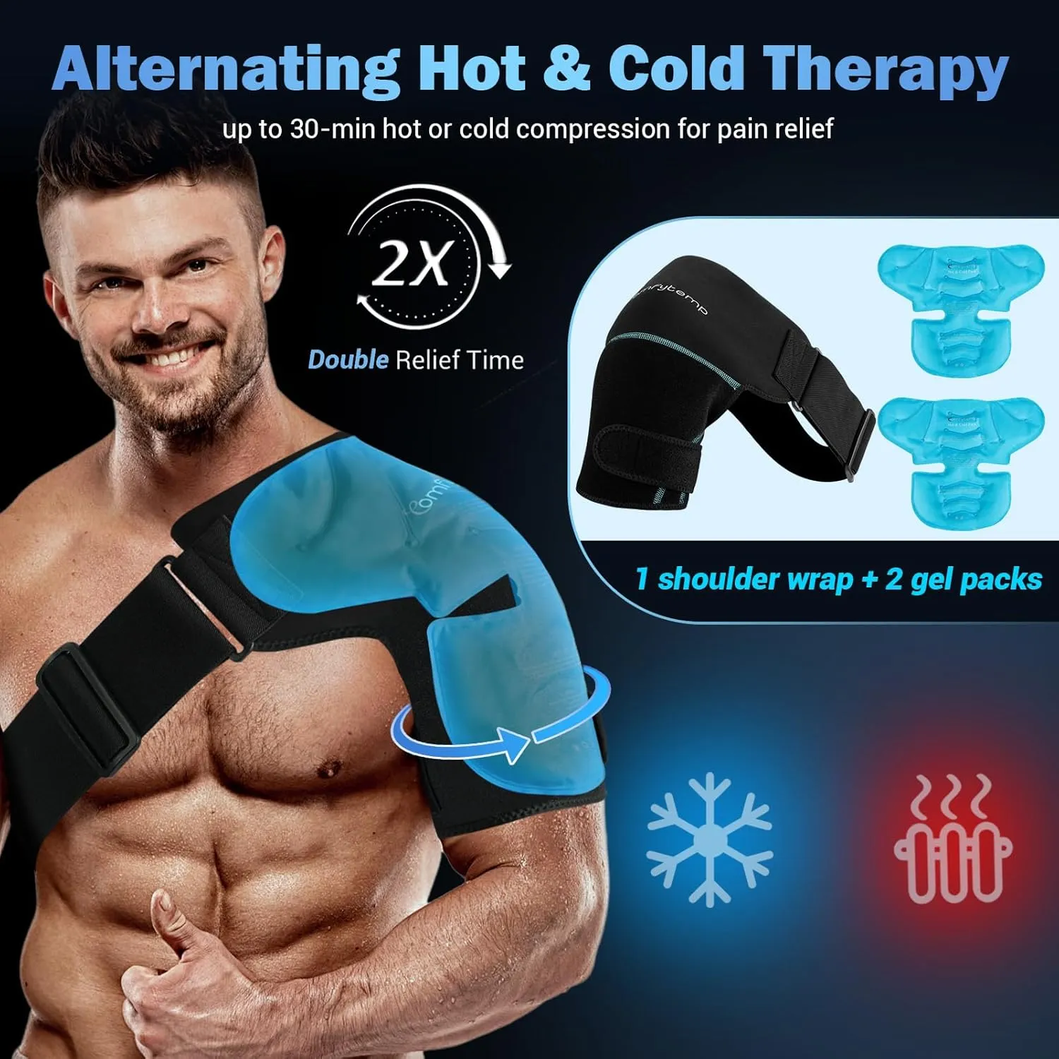 Comfytemp Shoulder Ice Pack Wrap, 2 Gel Packs 1 Shoulder Brace, FSA HSA Eligible, Ice Sleeve for Injuries Reusable, Physical Therapy Cold Compression for Arm Rotator Cuff Pain Relief, Surgery Recovery
