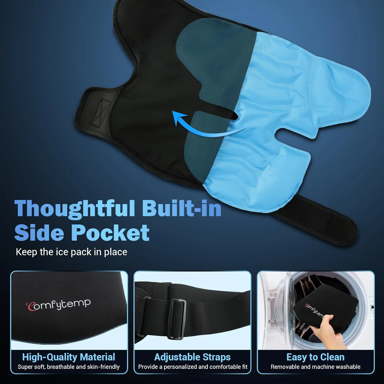 Comfytemp Shoulder Ice Pack Wrap, 2 Gel Packs 1 Shoulder Brace, FSA HSA Eligible, Ice Sleeve for Injuries Reusable, Physical Therapy Cold Compression for Arm Rotator Cuff Pain Relief, Surgery Recovery