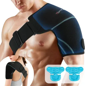 Comfytemp Shoulder Ice Pack Wrap, 2 Gel Packs 1 Shoulder Brace, FSA HSA Eligible, Ice Sleeve for Injuries Reusable, Physical Therapy Cold Compression for Arm Rotator Cuff Pain Relief, Surgery Recovery