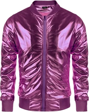 COOFANDY Men's Metallic Jacket 70s Disco Party Varsity Jacket Zip-up Baseball Bomber