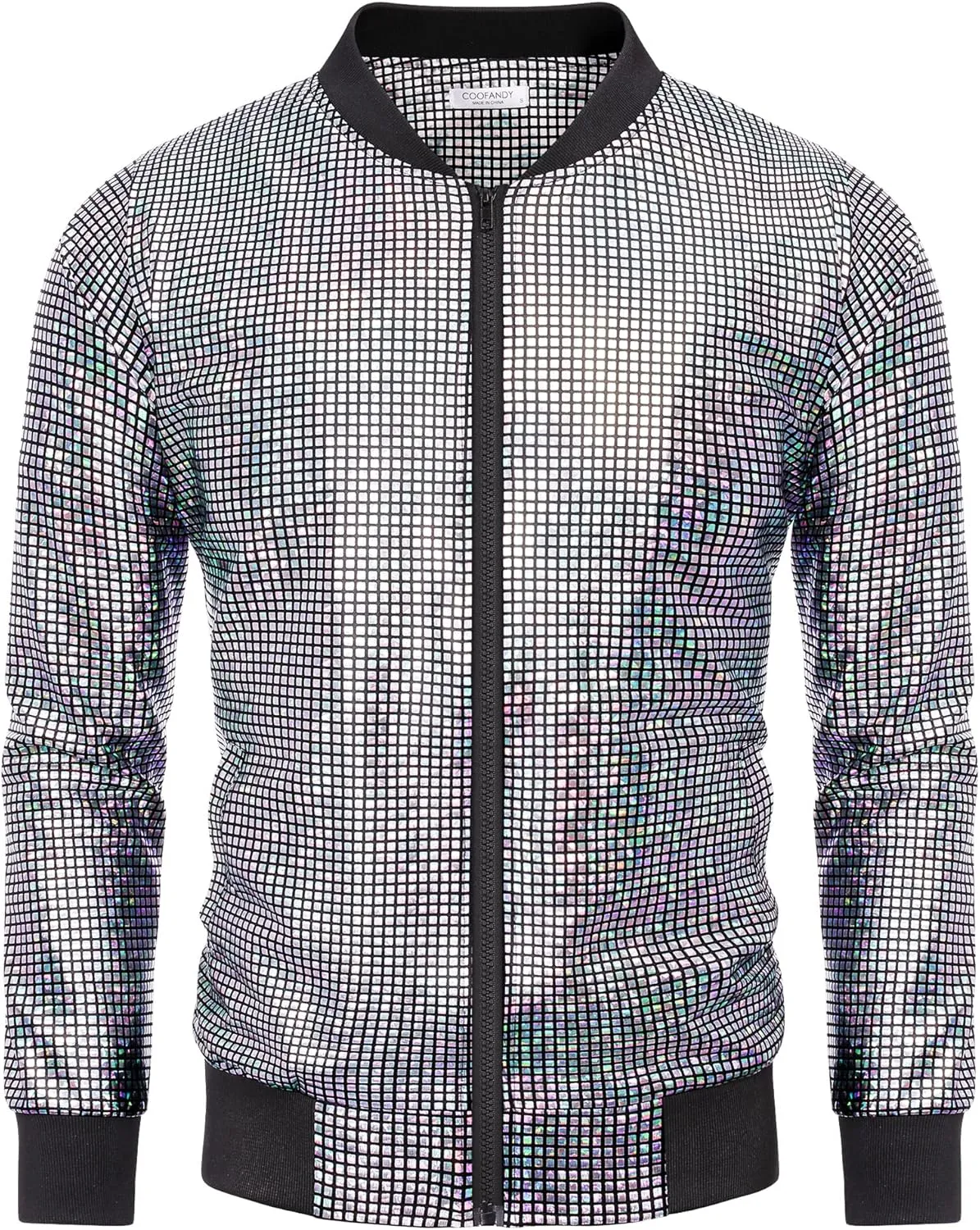 COOFANDY Men's Metallic Jacket 70s Disco Party Varsity Jacket Zip-up Baseball Bomber