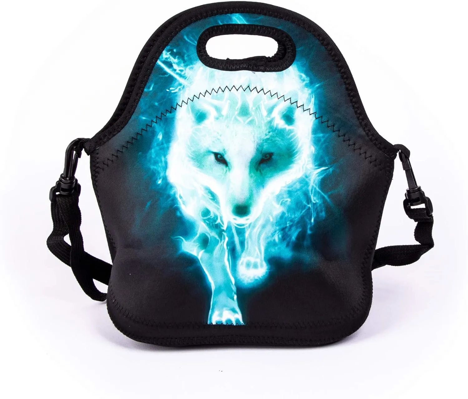 Cool Cyan Wolf Lunch Bag Blue Walking Wolf Lunch Bags for Women Kids Girls Teen Boys Insulated Waterproof Lunch Tote Animal Printed Box for Work Travel and Picnic