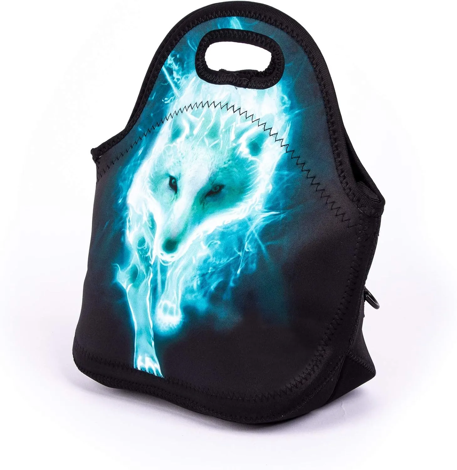 Cool Cyan Wolf Lunch Bag Blue Walking Wolf Lunch Bags for Women Kids Girls Teen Boys Insulated Waterproof Lunch Tote Animal Printed Box for Work Travel and Picnic