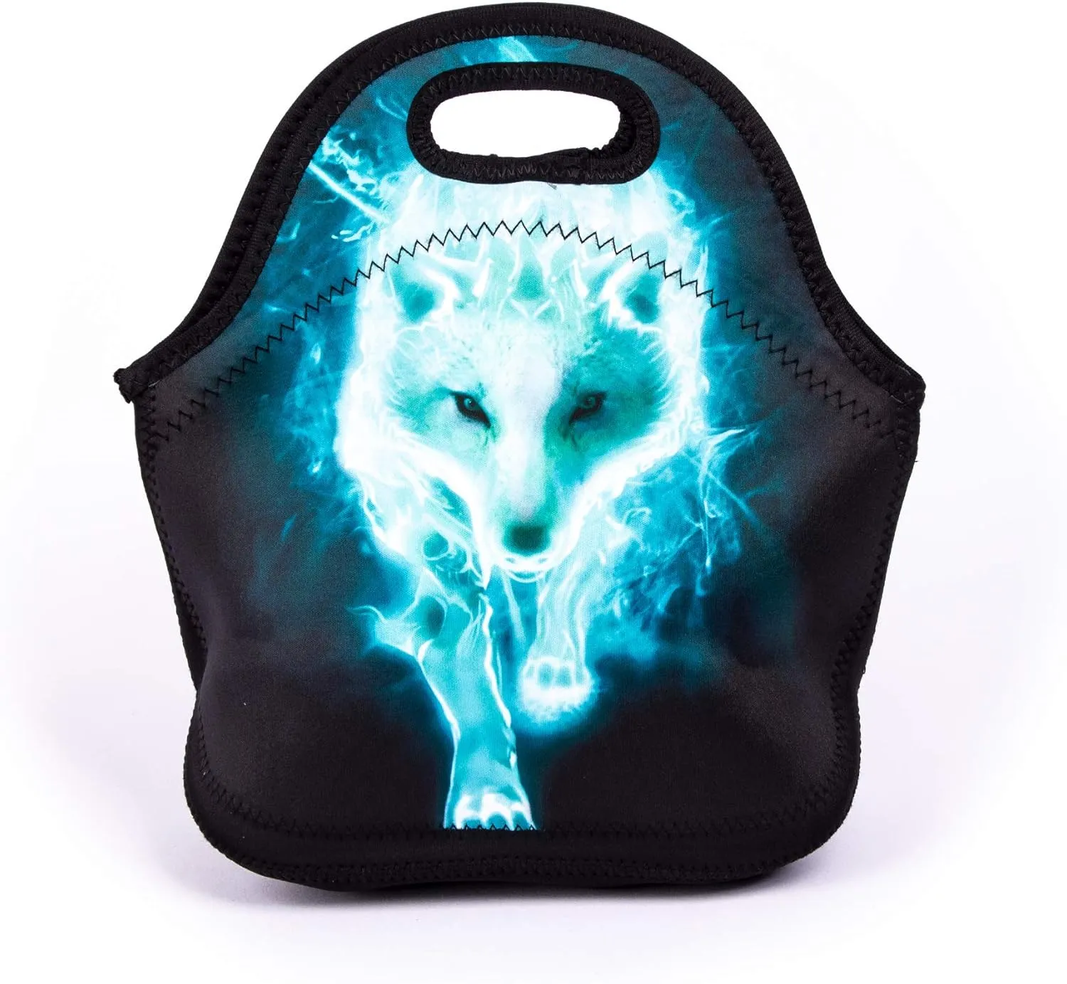 Cool Cyan Wolf Lunch Bag Blue Walking Wolf Lunch Bags for Women Kids Girls Teen Boys Insulated Waterproof Lunch Tote Animal Printed Box for Work Travel and Picnic