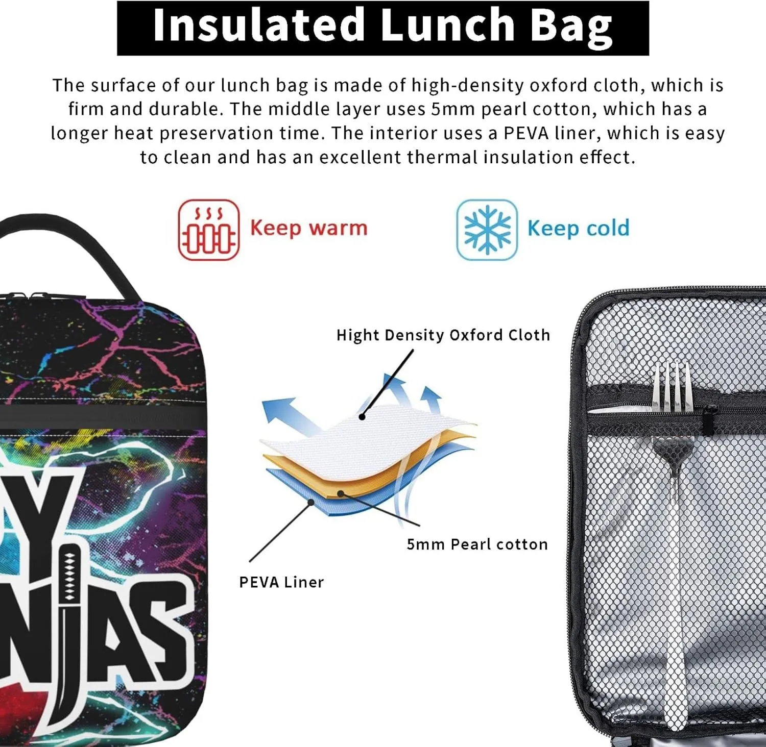 Cool Fantasy Blue Tote Lunch Bag Reusable Insulated Zipper Handbag Portable Lunchbox Cooler Bags For Work Picnic Camping
