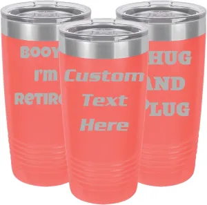 Coral Customized Tumblers, Double Wall Personalized Bottles, Laser Engraved Text for Special Holidays, Birthdays, Anniversaries, Travel Mugs for Coffee (Coral, 20oz)