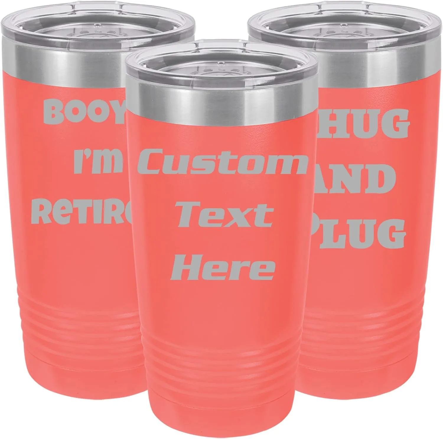Coral Customized Tumblers, Double Wall Personalized Bottles, Laser Engraved Text for Special Holidays, Birthdays, Anniversaries, Travel Mugs for Coffee (Coral, 20oz)