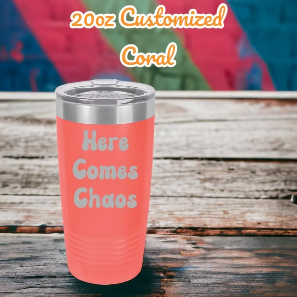 Coral Customized Tumblers, Double Wall Personalized Bottles, Laser Engraved Text for Special Holidays, Birthdays, Anniversaries, Travel Mugs for Coffee (Coral, 20oz)