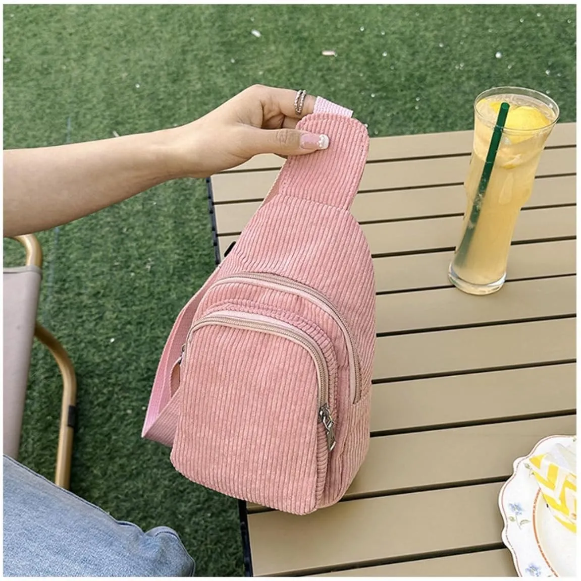 Corduroy Fanny Packs for Women Men, Fashionable Waist Bags Waterproof Small Crossbody Belt Bag Bum Bag with Adjustable Strap For Outdoor (Pink)