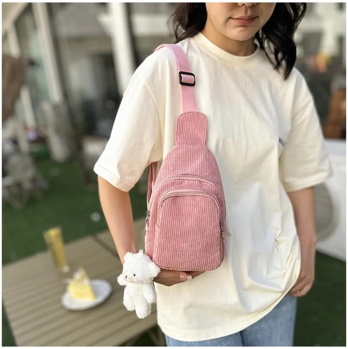 Corduroy Fanny Packs for Women Men, Fashionable Waist Bags Waterproof Small Crossbody Belt Bag Bum Bag with Adjustable Strap For Outdoor (Pink)