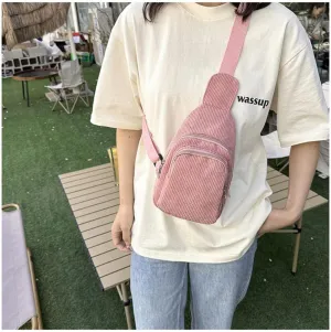 Corduroy Fanny Packs for Women Men, Fashionable Waist Bags Waterproof Small Crossbody Belt Bag Bum Bag with Adjustable Strap For Outdoor (Pink)