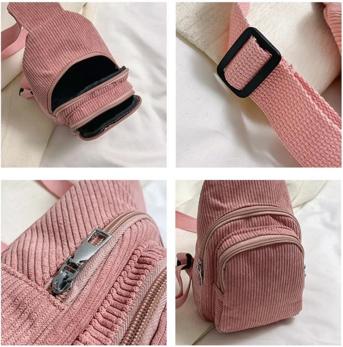 Corduroy Fanny Packs for Women Men, Fashionable Waist Bags Waterproof Small Crossbody Belt Bag Bum Bag with Adjustable Strap For Outdoor (Pink)