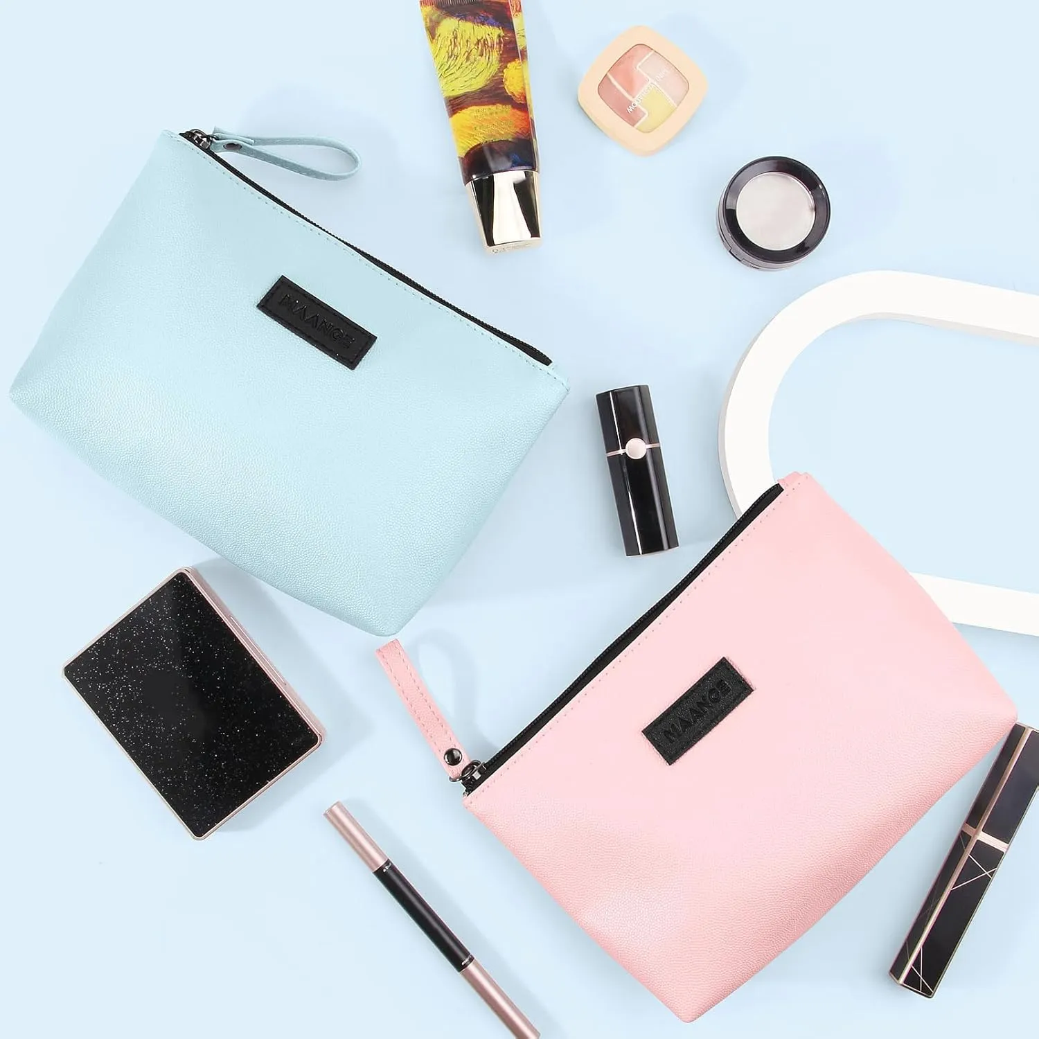 Cosmetic Bags for Women Small Makeup Bag for Purse Pu Leather Makeup Pouch Travel Makeup Bag with Zipper Make Up Bag for Travelling