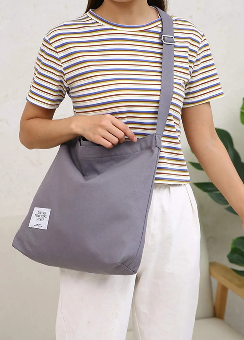 Covelin Women's Retro Large Size Canvas Shoulder Bag Hobo Crossbody Handbag Casual Tote