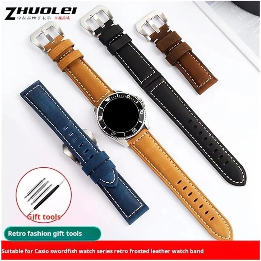 Cowhide 22mm Watch Strap Fit for Casio Retro Frosted Men's Watchband MDV-106 MDV-107 MDV-106D MTP-VD01