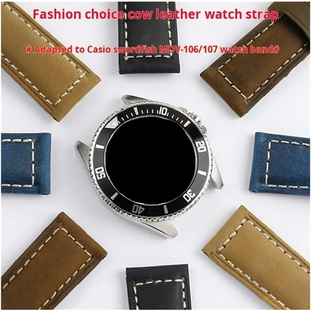 Cowhide 22mm Watch Strap Fit for Casio Retro Frosted Men's Watchband MDV-106 MDV-107 MDV-106D MTP-VD01