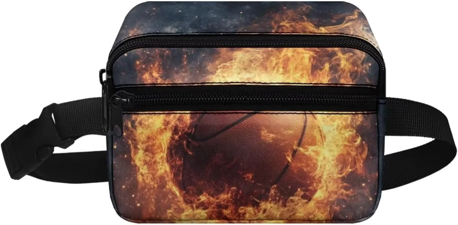 Cozeyat Fire Basketball Kids Fanny Pack Boys Fanny Pack for Kids 4-6 6-9 Toddler Stuff Purse Pouch Boy 2-4 age 3-5 Children Waist Pack Kids Belt Bag Crossbody Sling Bad for Little Boys Hip Pack 6-8