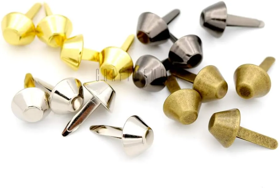 CRAFTMEMORE Cone Brads Purse Feet Handbag Flat Nailheads Spike Prong Studs Avail in Multiple Sizes 100 PCS (10 mm (≈3/8"), Gunmetal)