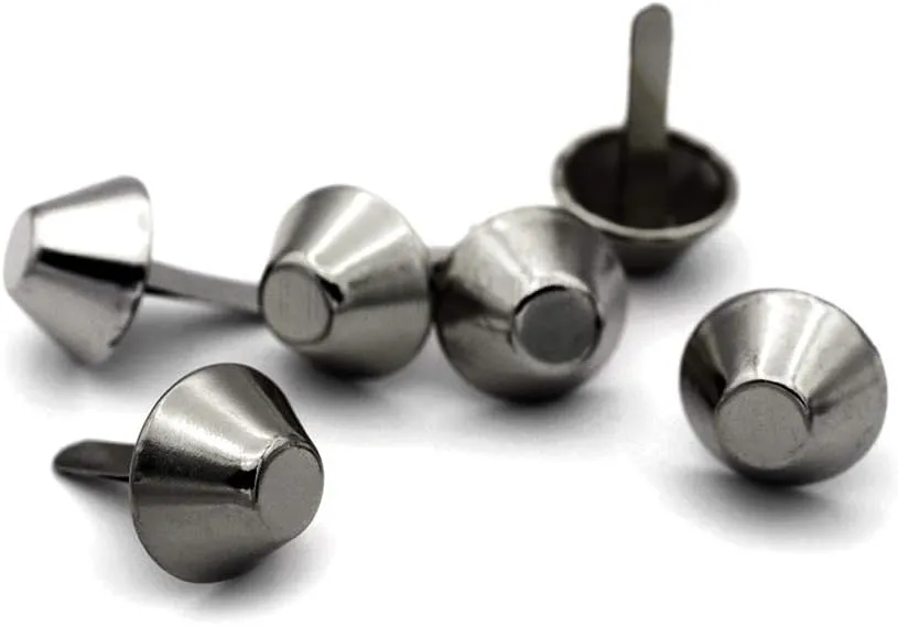 CRAFTMEMORE Cone Brads Purse Feet Handbag Flat Nailheads Spike Prong Studs Avail in Multiple Sizes 100 PCS (10 mm (≈3/8"), Gunmetal)