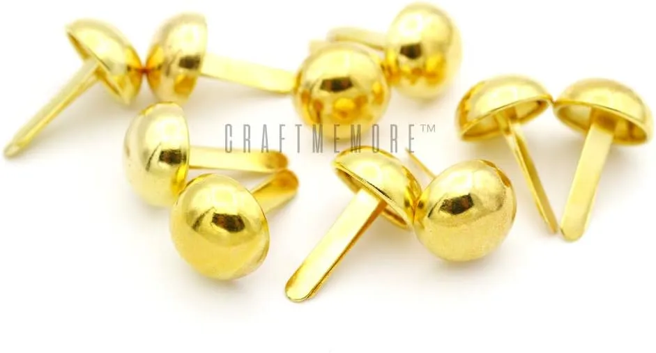CRAFTMEMORE Round Brads Purse Feet Handbag Nailheads Spike Prong Studs 8MM 10MM 12MM 100 PCS (10 mm (≈3/8"), Gold)