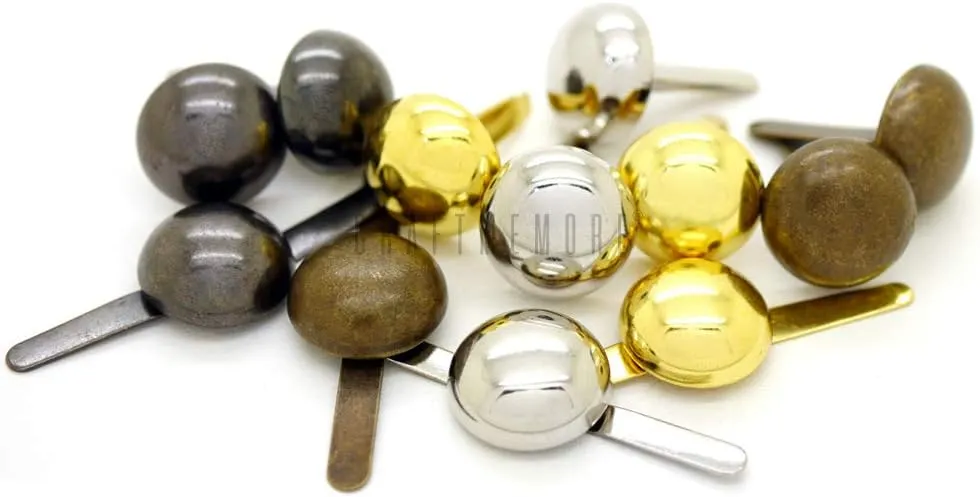 CRAFTMEMORE Round Brads Purse Feet Handbag Nailheads Spike Prong Studs 8MM 10MM 12MM 100 PCS (10 mm (≈3/8"), Gold)