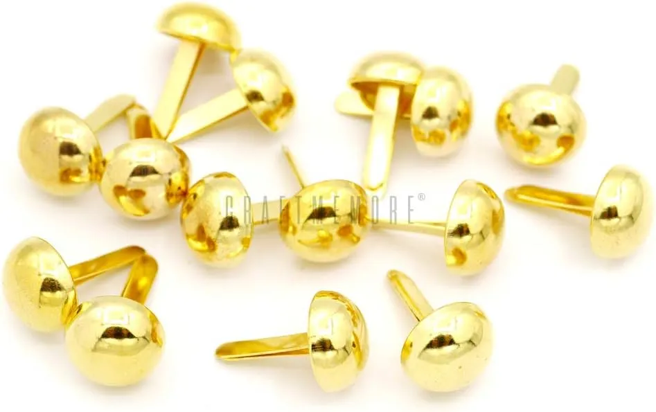 CRAFTMEMORE Round Brads Purse Feet Handbag Nailheads Spike Prong Studs 8MM 10MM 12MM 100 PCS (10 mm (≈3/8"), Gold)