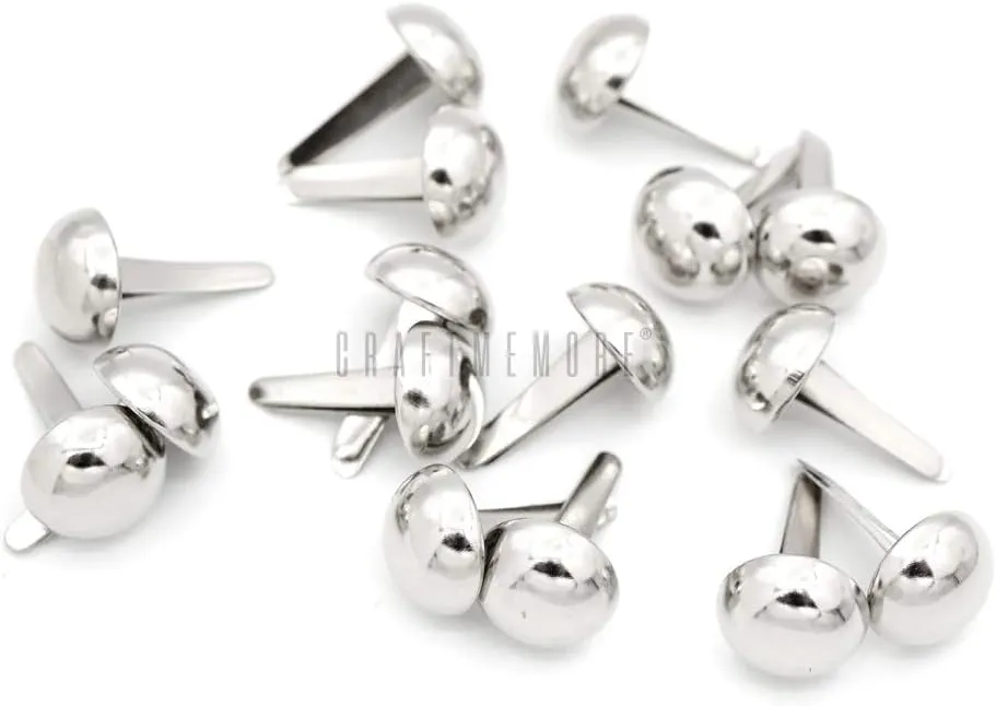 CRAFTMEMORE Round Brads Purse Feet Handbag Nailheads Spike Prong Studs 8MM 10MM 12MM 100 PCS (12 mm (≈1/2"), Silver)
