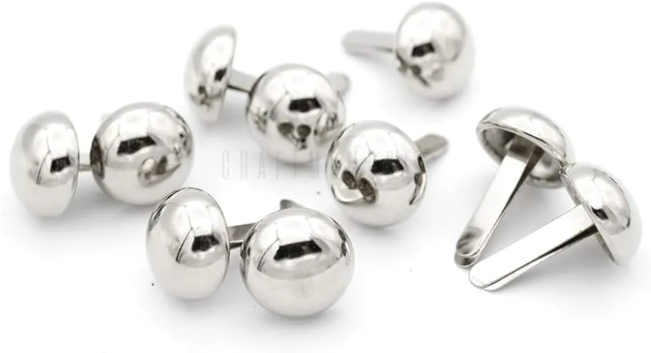 CRAFTMEMORE Round Brads Purse Feet Handbag Nailheads Spike Prong Studs 8MM 10MM 12MM 100 PCS (12 mm (≈1/2"), Silver)