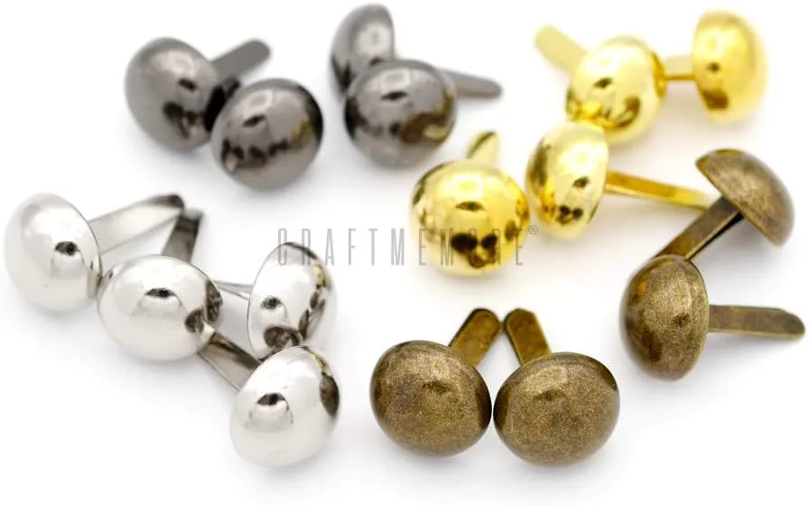 CRAFTMEMORE Round Brads Purse Feet Handbag Nailheads Spike Prong Studs 8MM 10MM 12MM 100 PCS (12 mm (≈1/2"), Silver)