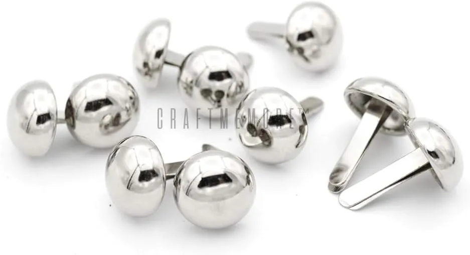 CRAFTMEMORE Round Brads Purse Feet Handbag Nailheads Spike Prong Studs 8MM 10MM 12MM 100 PCS (12 mm (≈1/2"), Silver)