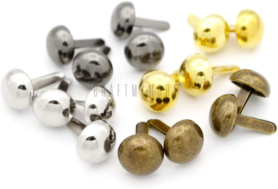 CRAFTMEMORE Round Brads Purse Feet Handbag Nailheads Spike Prong Studs 8MM 10MM 12MM 100 PCS (12 mm (≈1/2"), Silver)