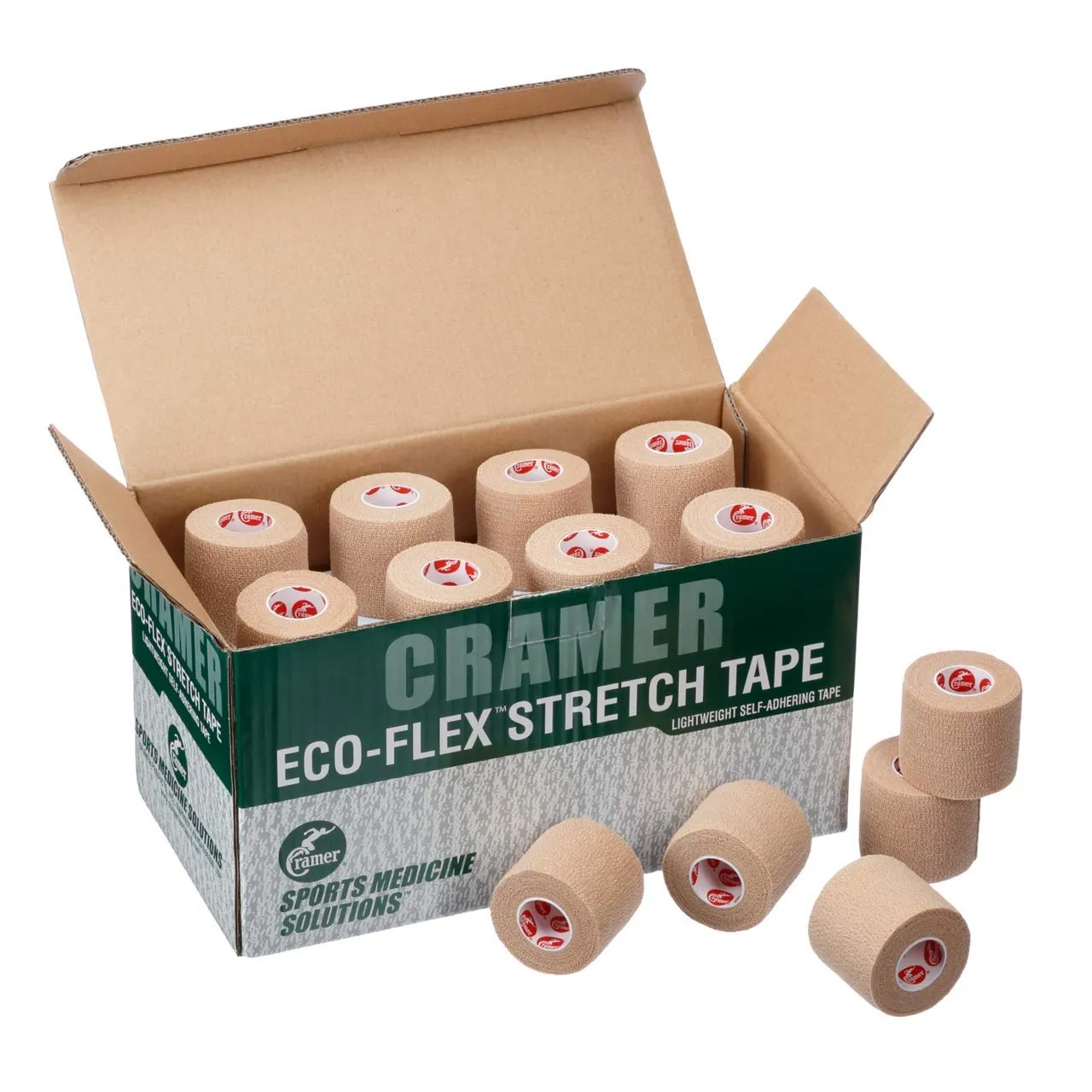 Cramer Eco-Flex Self-Stick Stretch Tape, Cohesive Tape, Flexible Elastic Sports Tape, Athletic Training Supplies, Easy Tear Self-Adherent Bandage Wrap, Bulk Cases, 6 Yard Rolls, Compression Tape