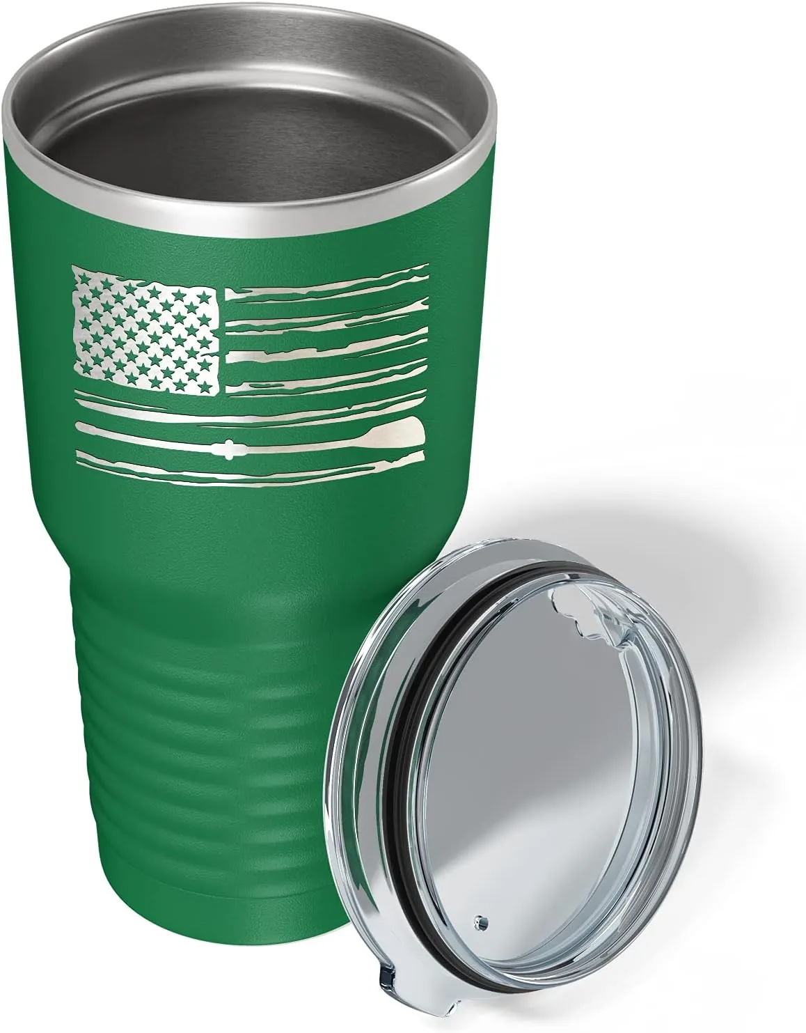 Crew American Flag Laser Engraved Green 30 oz Stainless Steel Tumbler Rowing Crew Gift with Lid Insulated Cup