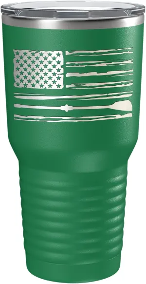 Crew American Flag Laser Engraved Green 30 oz Stainless Steel Tumbler Rowing Crew Gift with Lid Insulated Cup