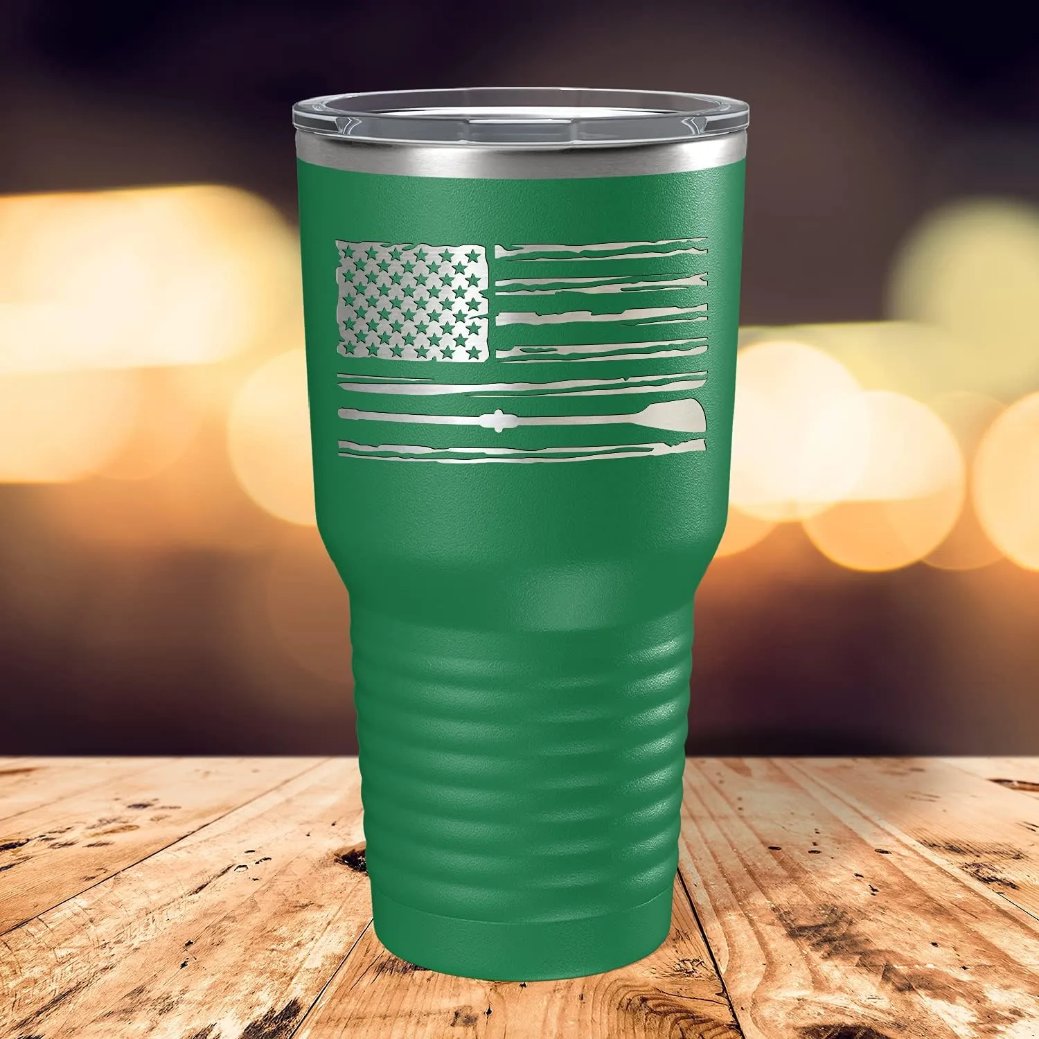 Crew American Flag Laser Engraved Green 30 oz Stainless Steel Tumbler Rowing Crew Gift with Lid Insulated Cup