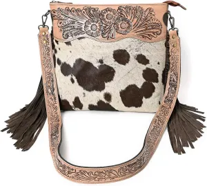 Crimson HandtooledCowhide Shoulder Bag
