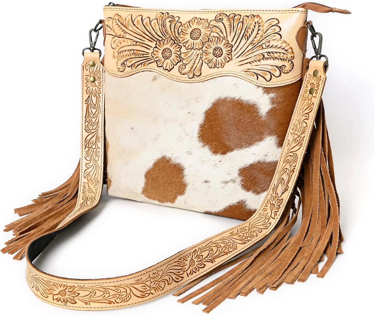 Crimson HandtooledCowhide Shoulder Bag