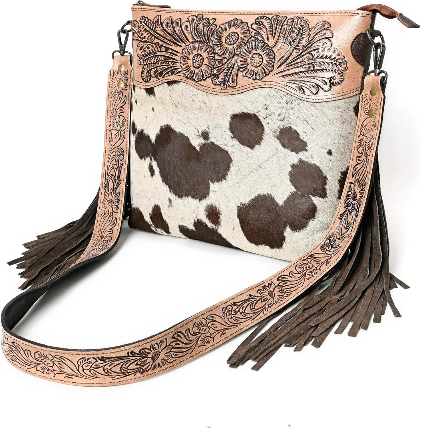 Crimson HandtooledCowhide Shoulder Bag