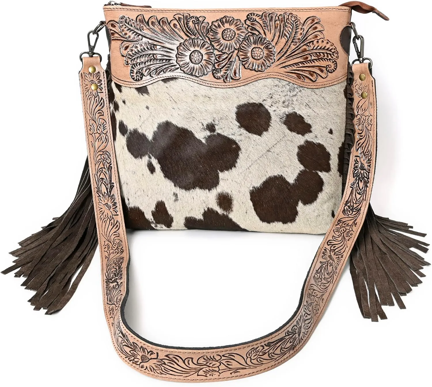 Crimson HandtooledCowhide Shoulder Bag